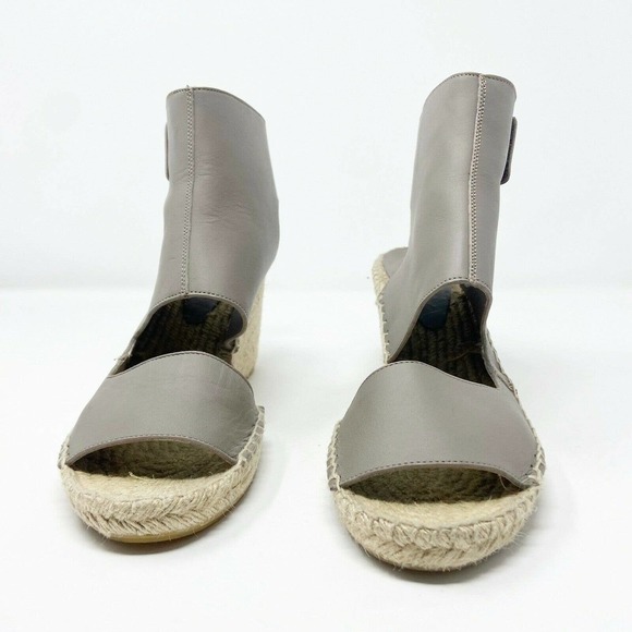 Vince Spencer Gray Leather Espadrille Wedge Sandals - Picture 3 of 7